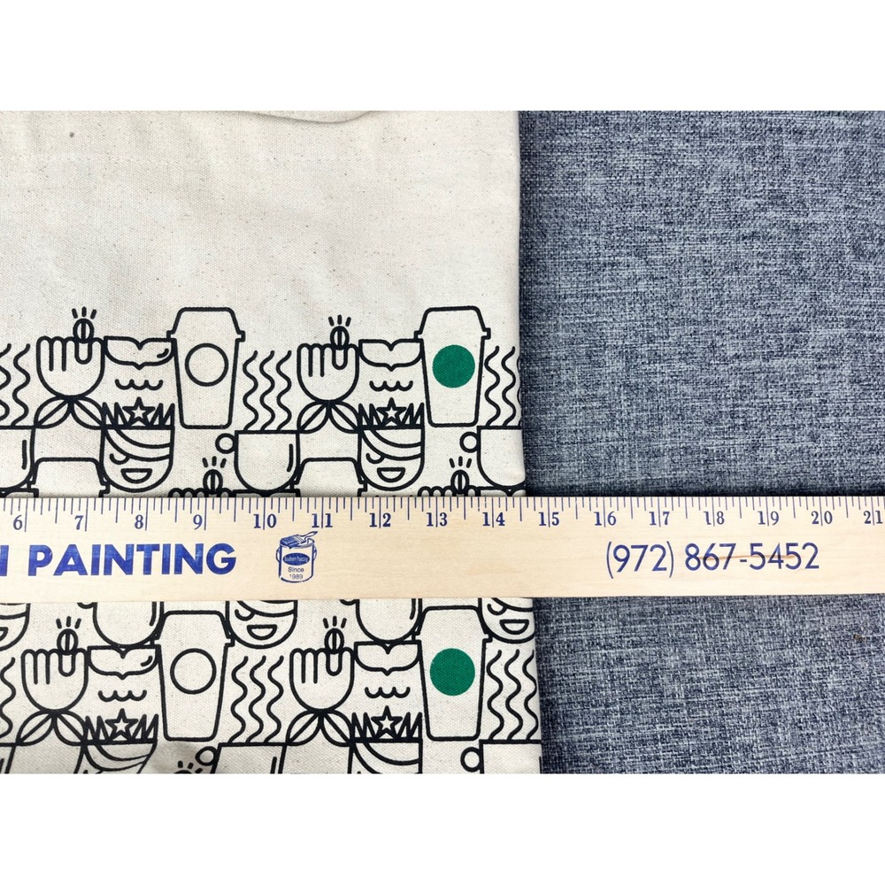Starbucks Travel Tote Bag Cotton Canvas Coffee Cup Doodle Print Cream Green 2017 - Picture 12 of 14